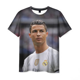 Мужская футболка 3D с принтом Cristiano Ronaldo в Екатеринбурге, 100% полиэфир | прямой крой, круглый вырез горловины, длина до линии бедер | Тематика изображения на принте: криштиану роналду | реал мадрид