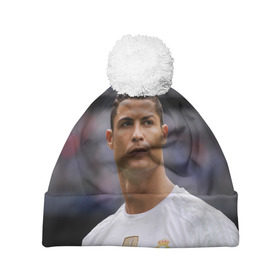 Шапка 3D c помпоном с принтом Cristiano Ronaldo в Екатеринбурге, 100% полиэстер | универсальный размер, печать по всей поверхности изделия | криштиану роналду | реал мадрид
