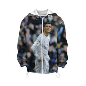 Детская куртка 3D с принтом Cristiano Ronaldo в Екатеринбурге, 100% полиэстер | застежка — молния, подол и капюшон оформлены резинкой с фиксаторами, по бокам — два кармана без застежек, один потайной карман на груди, плотность верхнего слоя — 90 г/м2; плотность флисового подклада — 260 г/м2 | криштиану роналду | реал мадрид