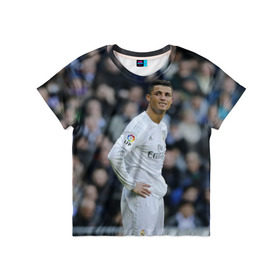 Детская футболка 3D с принтом Cristiano Ronaldo в Екатеринбурге, 100% гипоаллергенный полиэфир | прямой крой, круглый вырез горловины, длина до линии бедер, чуть спущенное плечо, ткань немного тянется | Тематика изображения на принте: криштиану роналду | реал мадрид