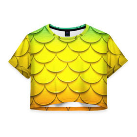 Женская футболка 3D укороченная с принтом Волны в Екатеринбурге, 100% полиэстер | круглая горловина, длина футболки до линии талии, рукава с отворотами | желтый | паттерн | чешуя