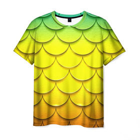 Мужская футболка 3D с принтом Волны в Екатеринбурге, 100% полиэфир | прямой крой, круглый вырез горловины, длина до линии бедер | желтый | паттерн | чешуя