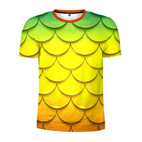 Мужская футболка 3D спортивная с принтом Волны в Екатеринбурге, 100% полиэстер с улучшенными характеристиками | приталенный силуэт, круглая горловина, широкие плечи, сужается к линии бедра | Тематика изображения на принте: желтый | паттерн | чешуя