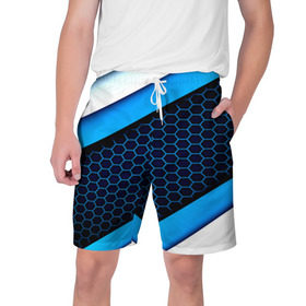 Мужские шорты 3D с принтом CS GO в Екатеринбурге,  полиэстер 100% | прямой крой, два кармана без застежек по бокам. Мягкая трикотажная резинка на поясе, внутри которой широкие завязки. Длина чуть выше колен | геометрия | синий