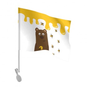 Флаг для автомобиля с принтом Медведь в мёде в Екатеринбурге, 100% полиэстер | Размер: 30*21 см | мёд | медведь | миша | пчелы