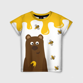 Детская футболка 3D с принтом Медведь в мёде в Екатеринбурге, 100% гипоаллергенный полиэфир | прямой крой, круглый вырез горловины, длина до линии бедер, чуть спущенное плечо, ткань немного тянется | мёд | медведь | миша | пчелы