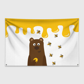 Флаг-баннер с принтом Медведь в мёде в Екатеринбурге, 100% полиэстер | размер 67 х 109 см, плотность ткани — 95 г/м2; по краям флага есть четыре люверса для крепления | мёд | медведь | миша | пчелы