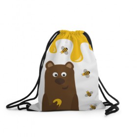 Рюкзак-мешок 3D с принтом Медведь в мёде в Екатеринбурге, 100% полиэстер | плотность ткани — 200 г/м2, размер — 35 х 45 см; лямки — толстые шнурки, застежка на шнуровке, без карманов и подкладки | мёд | медведь | миша | пчелы