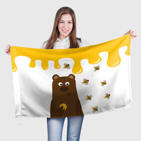 Флаг 3D с принтом Медведь в мёде в Екатеринбурге, 100% полиэстер | плотность ткани — 95 г/м2, размер — 67 х 109 см. Принт наносится с одной стороны | мёд | медведь | миша | пчелы