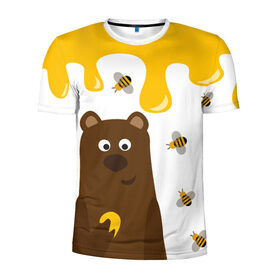 Мужская футболка 3D спортивная с принтом Медведь в мёде в Екатеринбурге, 100% полиэстер с улучшенными характеристиками | приталенный силуэт, круглая горловина, широкие плечи, сужается к линии бедра | мёд | медведь | миша | пчелы
