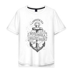 Мужская футболка хлопок Oversize с принтом Гладкое море в Екатеринбурге, 100% хлопок | свободный крой, круглый ворот, “спинка” длиннее передней части | море | моряк | символы | якорь