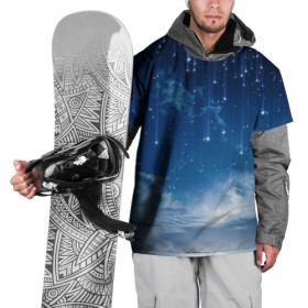 Накидка на куртку 3D с принтом Ночное небо и звёзда в Екатеринбурге, 100% полиэстер |  | звёзды | небо | ночной | облака | синий