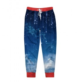 Мужские брюки 3D с принтом Ночное небо и звёзда в Екатеринбурге, 100% полиэстер | манжеты по низу, эластичный пояс регулируется шнурком, по бокам два кармана без застежек, внутренняя часть кармана из мелкой сетки | звёзды | небо | ночной | облака | синий