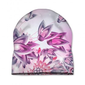 Шапка 3D с принтом Розовые цветы в Екатеринбурге, 100% полиэстер | универсальный размер, печать по всей поверхности изделия | лепестки | прикольные картинки | розовый | цветочки | цветы