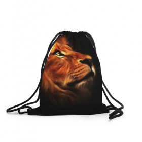 Рюкзак-мешок 3D с принтом Lion в Екатеринбурге, 100% полиэстер | плотность ткани — 200 г/м2, размер — 35 х 45 см; лямки — толстые шнурки, застежка на шнуровке, без карманов и подкладки | lion | голова животного | кот | кошка | лев