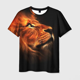 Мужская футболка 3D с принтом Lion в Екатеринбурге, 100% полиэфир | прямой крой, круглый вырез горловины, длина до линии бедер | lion | голова животного | кот | кошка | лев