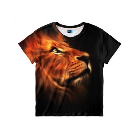 Детская футболка 3D с принтом Lion в Екатеринбурге, 100% гипоаллергенный полиэфир | прямой крой, круглый вырез горловины, длина до линии бедер, чуть спущенное плечо, ткань немного тянется | lion | голова животного | кот | кошка | лев