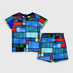 Детский костюм с шортами 3D с принтом Мозаичная абстракция в Екатеринбурге,  |  | линии | орнамент | прикольные картинки | узор | цвет