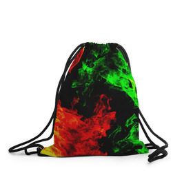 Рюкзак-мешок 3D с принтом Огненная битва в Екатеринбурге, 100% полиэстер | плотность ткани — 200 г/м2, размер — 35 х 45 см; лямки — толстые шнурки, застежка на шнуровке, без карманов и подкладки | дым | зеленый | красный | огонь