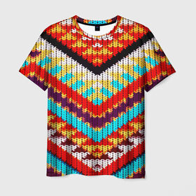 Мужская футболка 3D с принтом Вышивка шерстью в Екатеринбурге, 100% полиэфир | прямой крой, круглый вырез горловины, длина до линии бедер | вязаный | геометрия | орнамент | свитер