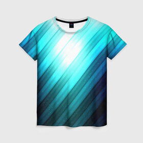 Женская футболка 3D с принтом В полоску в Екатеринбурге, 100% полиэфир ( синтетическое хлопкоподобное полотно) | прямой крой, круглый вырез горловины, длина до линии бедер | линии | полосы | синий
