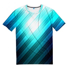 Мужская футболка 3D с принтом В полоску в Екатеринбурге, 100% полиэфир | прямой крой, круглый вырез горловины, длина до линии бедер | линии | полосы | синий