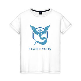 Женская футболка хлопок с принтом Team mystic в Екатеринбурге, 100% хлопок | прямой крой, круглый вырез горловины, длина до линии бедер, слегка спущенное плечо | 