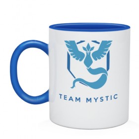 Кружка двухцветная с принтом Team mystic в Екатеринбурге, керамика | объем — 330 мл, диаметр — 80 мм. Цветная ручка и кайма сверху, в некоторых цветах — вся внутренняя часть | Тематика изображения на принте: 