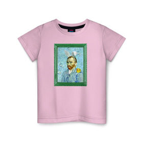 Детская футболка хлопок с принтом Детство Ван Гога в Екатеринбурге, 100% хлопок | круглый вырез горловины, полуприлегающий силуэт, длина до линии бедер | автопортрет | ван гог | детство | зайчик | зелёный | личность | портрет | рама | рамка | синий | уточка | ушки