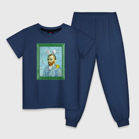 Детская пижама хлопок с принтом Детство Ван Гога в Екатеринбурге, 100% хлопок |  брюки и футболка прямого кроя, без карманов, на брюках мягкая резинка на поясе и по низу штанин
 | автопортрет | ван гог | детство | зайчик | зелёный | личность | портрет | рама | рамка | синий | уточка | ушки