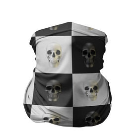 Бандана-труба 3D с принтом Skullchess в Екатеринбурге, 100% полиэстер, ткань с особыми свойствами — Activecool | плотность 150‒180 г/м2; хорошо тянется, но сохраняет форму | хелоуин | череп | черное и белое | шахматы