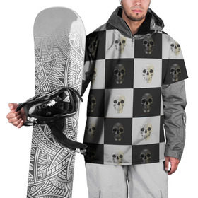 Накидка на куртку 3D с принтом Skullchess в Екатеринбурге, 100% полиэстер |  | Тематика изображения на принте: хелоуин | череп | черное и белое | шахматы