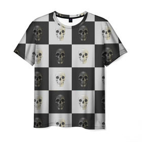 Мужская футболка 3D с принтом Skullchess в Екатеринбурге, 100% полиэфир | прямой крой, круглый вырез горловины, длина до линии бедер | хелоуин | череп | черное и белое | шахматы