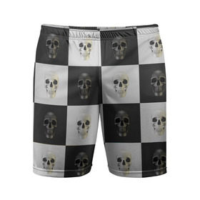 Мужские шорты 3D спортивные с принтом Skullchess в Екатеринбурге,  |  | хелоуин | череп | черное и белое | шахматы
