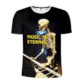Мужская футболка 3D спортивная с принтом Музыка вечна 3 в Екатеринбурге, 100% полиэстер с улучшенными характеристиками | приталенный силуэт, круглая горловина, широкие плечи, сужается к линии бедра | мелодия. клавиши | музыка | музыкальный инструмент | скелет