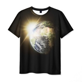 Мужская футболка 3D с принтом Восход солнца в Екатеринбурге, 100% полиэфир | прямой крой, круглый вырез горловины, длина до линии бедер | звёзды | космическое пространство | космос | планета | солнце