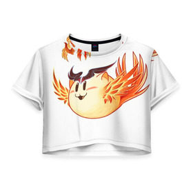 Женская футболка 3D укороченная с принтом Феникс Кот в Екатеринбурге, 100% полиэстер | круглая горловина, длина футболки до линии талии, рукава с отворотами | dota | dota 2 | phoenix | дота | дотан | раки | феникс