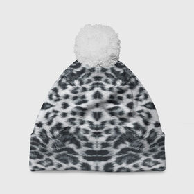 Шапка 3D c помпоном с принтом Снежный Барс в Екатеринбурге, 100% полиэстер | универсальный размер, печать по всей поверхности изделия | Тематика изображения на принте: пятна
