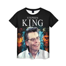 Женская футболка 3D с принтом Стивен Кинг - Король ужасов в Екатеринбурге, 100% полиэфир ( синтетическое хлопкоподобное полотно) | прямой крой, круглый вырез горловины, длина до линии бедер | король ужасов | писатель | триллер | ужасы