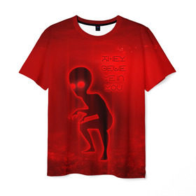 Мужская футболка 3D с принтом They belive in you в Екатеринбурге, 100% полиэфир | прямой крой, круглый вырез горловины, длина до линии бедер | инопланетяне | инопланетянин | красный | марс | марсианин | нло