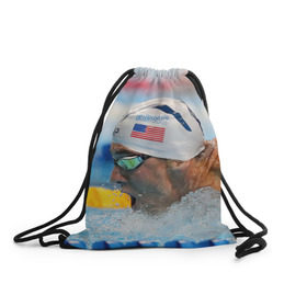 Рюкзак-мешок 3D с принтом Майкл Фелпс в Екатеринбурге, 100% полиэстер | плотность ткани — 200 г/м2, размер — 35 х 45 см; лямки — толстые шнурки, застежка на шнуровке, без карманов и подкладки | swimming | бассейн | олимпиада | плавание | пловец | рио | фелпс