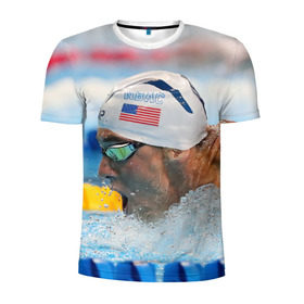 Мужская футболка 3D спортивная с принтом Майкл Фелпс в Екатеринбурге, 100% полиэстер с улучшенными характеристиками | приталенный силуэт, круглая горловина, широкие плечи, сужается к линии бедра | swimming | бассейн | олимпиада | плавание | пловец | рио | фелпс