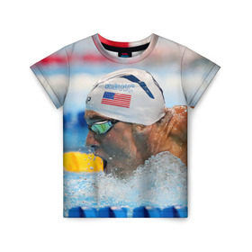 Детская футболка 3D с принтом Майкл Фелпс в Екатеринбурге, 100% гипоаллергенный полиэфир | прямой крой, круглый вырез горловины, длина до линии бедер, чуть спущенное плечо, ткань немного тянется | Тематика изображения на принте: swimming | бассейн | олимпиада | плавание | пловец | рио | фелпс
