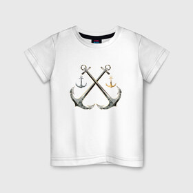 Детская футболка хлопок с принтом Якорь в Екатеринбурге, 100% хлопок | круглый вырез горловины, полуприлегающий силуэт, длина до линии бедер | берег | дно | матрос | море | моряк | парус | порт | цепь