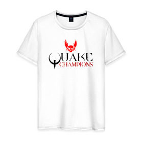 Мужская футболка хлопок с принтом Quake is back! в Екатеринбурге, 100% хлопок | прямой крой, круглый вырез горловины, длина до линии бедер, слегка спущенное плечо. | Тематика изображения на принте: q1 | q2 | q3 | quake | квейк | крылья | олд | череп