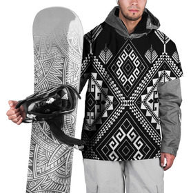 Накидка на куртку 3D с принтом Индейские мотивы в Екатеринбурге, 100% полиэстер |  | Тематика изображения на принте: вышивка | орнамент | свитер | черно белый