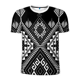 Мужская футболка 3D спортивная с принтом Индейские мотивы в Екатеринбурге, 100% полиэстер с улучшенными характеристиками | приталенный силуэт, круглая горловина, широкие плечи, сужается к линии бедра | вышивка | орнамент | свитер | черно белый