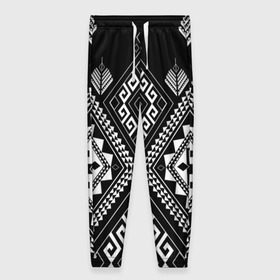 Женские брюки 3D с принтом Индейские мотивы в Екатеринбурге, полиэстер 100% | прямой крой, два кармана без застежек по бокам, с мягкой трикотажной резинкой на поясе и по низу штанин. В поясе для дополнительного комфорта — широкие завязки | вышивка | орнамент | свитер | черно белый