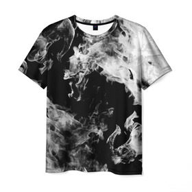 Мужская футболка 3D с принтом Дым в Екатеринбурге, 100% полиэфир | прямой крой, круглый вырез горловины, длина до линии бедер | огонь | черно белый