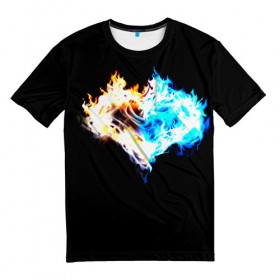 Мужская футболка 3D с принтом Огненное сердце в Екатеринбурге, 100% полиэфир | прямой крой, круглый вырез горловины, длина до линии бедер | огонь